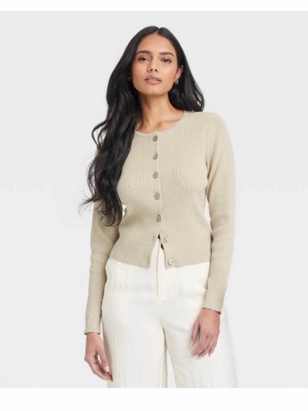 Classic Crewneck Button-Front Sweater Cardigan -